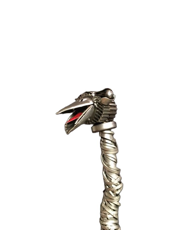 Autruche sur amortisseurs, détail de la tête- Sculpture Autruche en métal recyclé