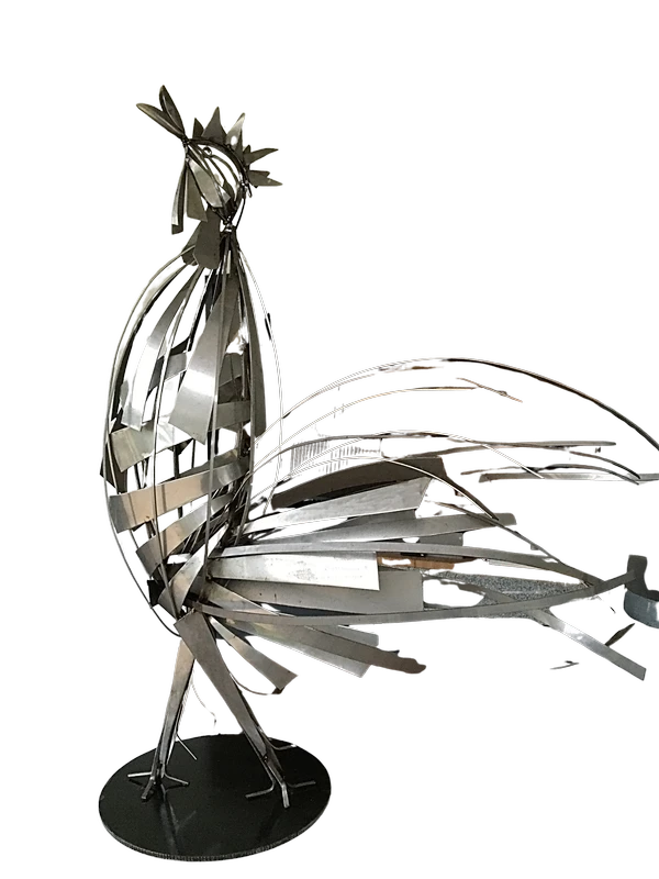 Le patriache - Réalisé en inox sur socle acier. Pour décoration jardin. h 80 cm