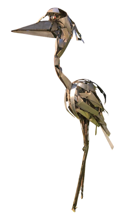 Héron gros bec - Réalisé en chutes inox - h 170 cm