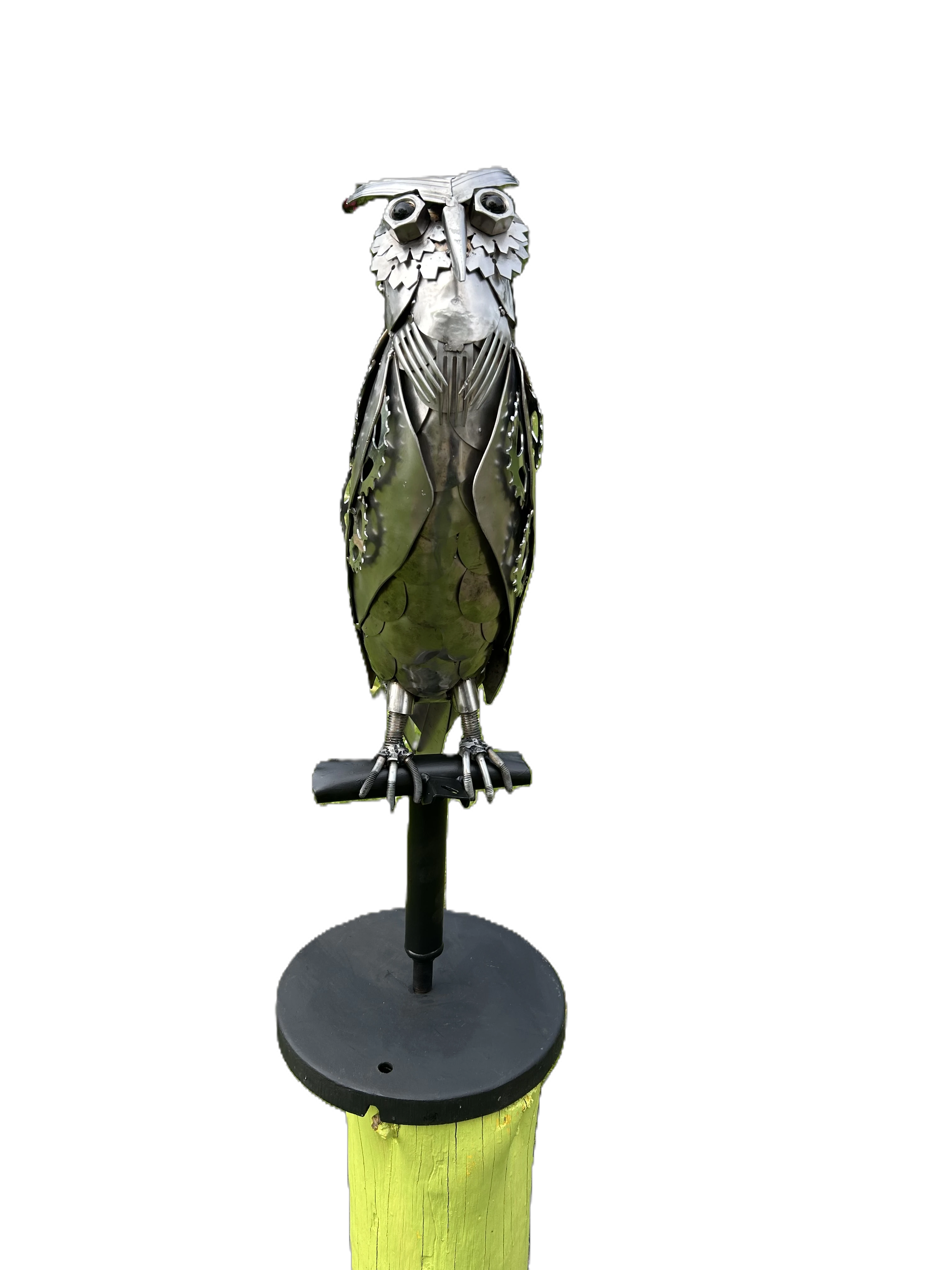 Hibou sur pied ou à accrocher dans un arbre Hibou sur pied - Réalisé en inox et acier verni H 50