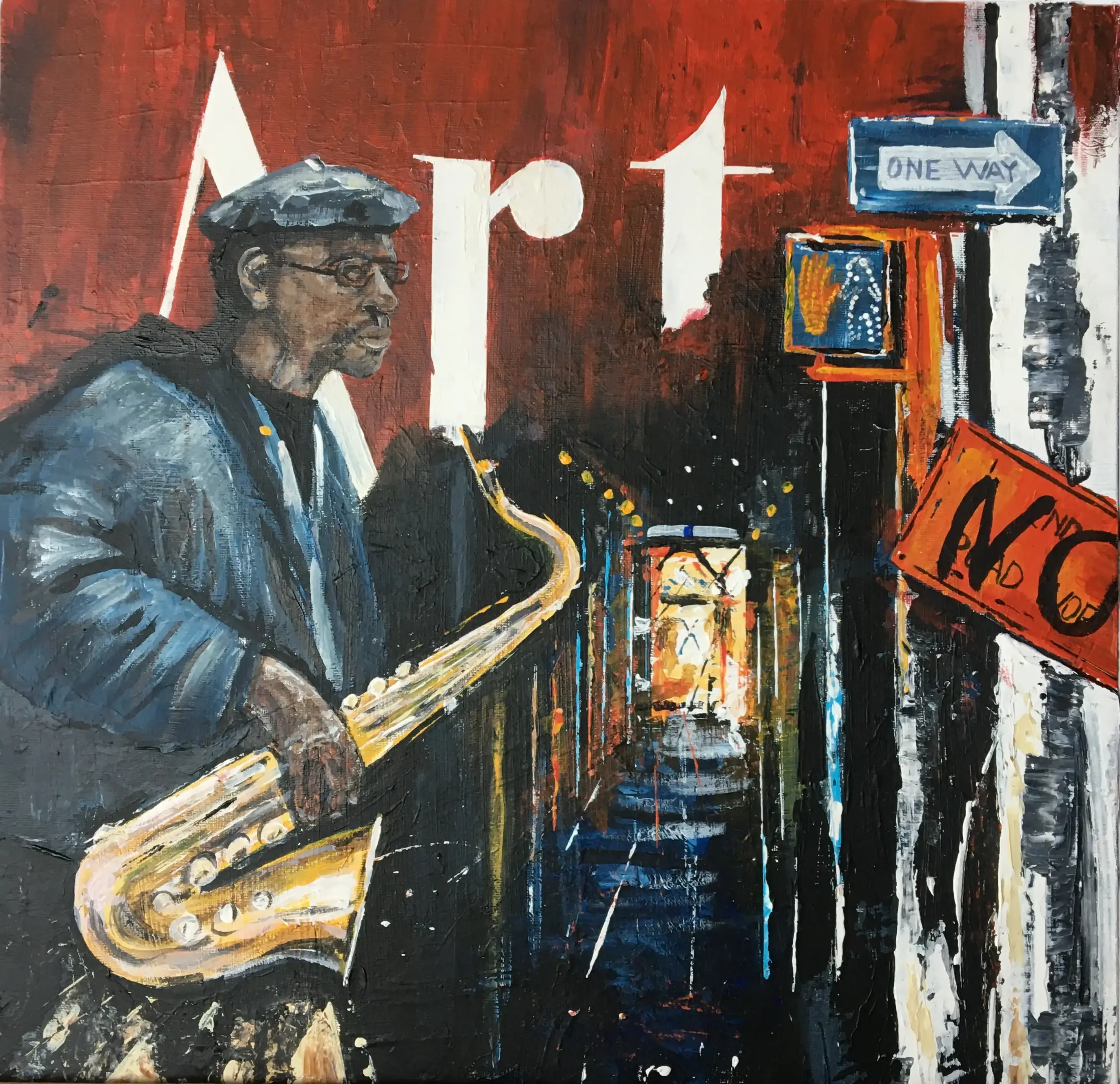 Jazz Jazz - acrylique sur bois - inspiré d'Emmanuel Michel - 50X50