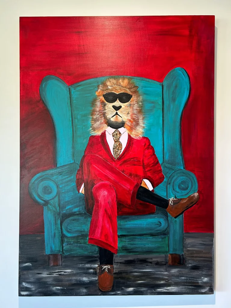 Lion fauteuil - Tableau acrylique sur bois 100 X 70